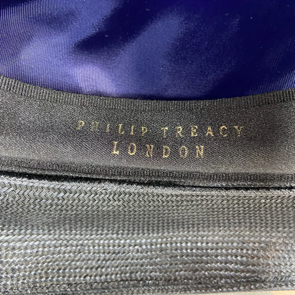 Philip Treacy London Asymmetrical‎ Navy Straw Hat with Sculptural Bow